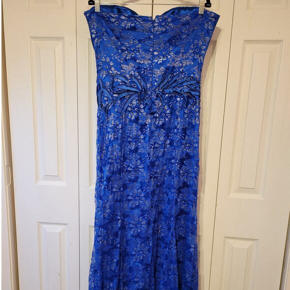 Fiesta Fashions, XL | Sleeveless Bodycon Beaded Blue Prom Cocktail Wiggle Dress. - Picture 3 of 8